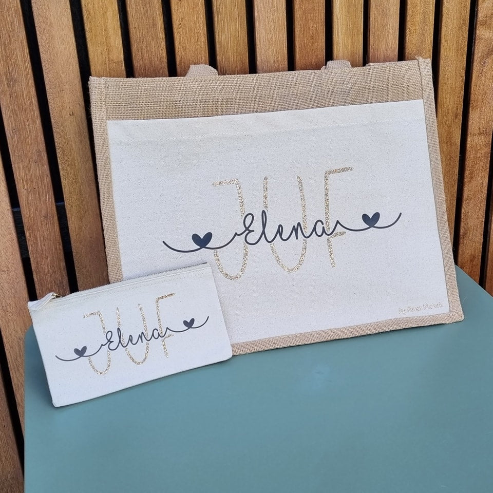 Ensemble sac en jute et pochette S